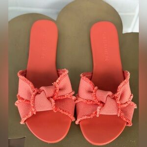 Rothy's Size 6.5 Coral Salmon Tangerine Knot Bow Slide Sandals Orange Flats